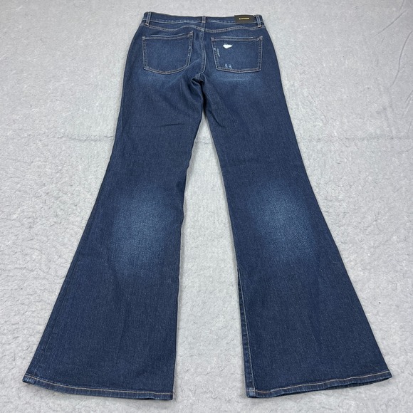 Express '70s Flare Mid Rise Jeans Women's 6R Dark Blue Wash Denim Stretch Pant - Picture 13 of 16